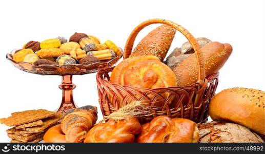 Collection of bread products isolated on white background