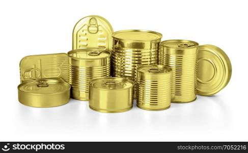 collection of cans isolated on a white background with clipping path