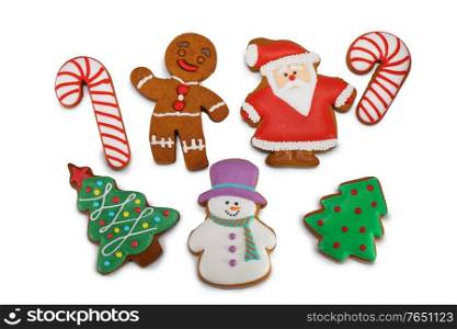 Collection of Christmas gingerbread cookies isolated on white background. Collection of Christmas cookies