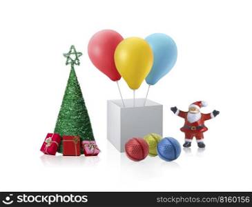 Collection of Christmas objects on white background