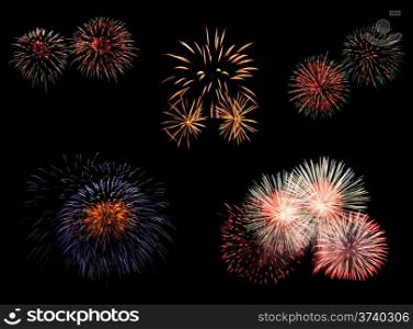 Collection of Colorful Fireworks on Black Background
