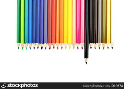 Collection of crayon de couleur for drawing at white background, Multi color pencil