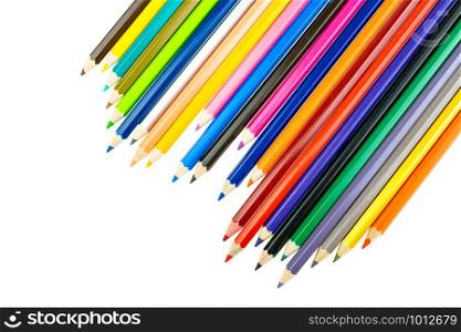 Collection of crayon de couleur for drawing at white background, Multi color pencil