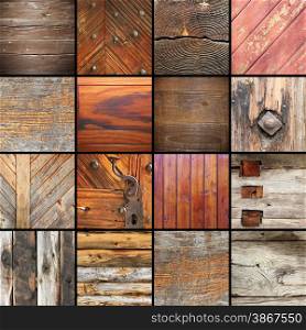 collection of details on architectural wooden elements, wood textures