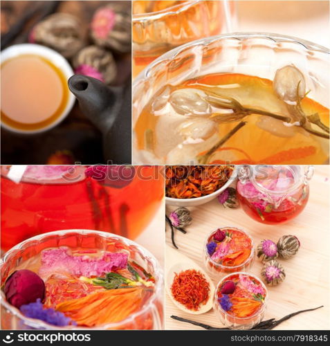 collection of different herbal tea infusion collage white frame