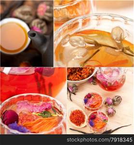 collection of different herbal tea infusion collage white frame