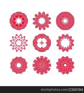 Collection of different red snowflakes on white background. Red snowflakes and Christmas stars