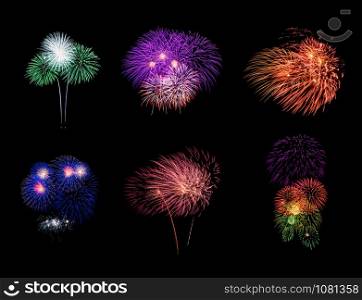 Collection of festive fireworks on black background