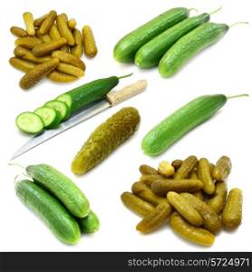 Collection of fresh, marinated and pickled cucumbers