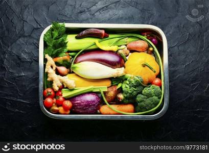 Collection of fresh summer and autumn vegetables.Assortment of raw vegetables. Set of raw vegetables
