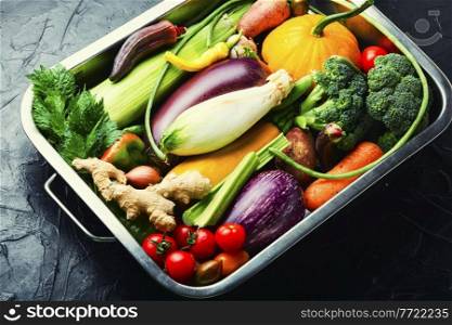 Collection of fresh summer and autumn vegetables.Vegan food. Big set of fresh vegetables