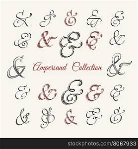Collection of hand drawn ampersands in variuos styles. Vector illustration.