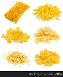 Collection of italian pasta portion isolated on white background