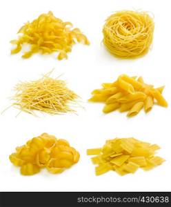 Collection of italian pasta portion isolated on white background