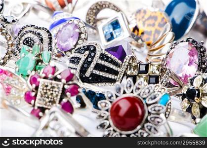 Collection of jewellery rings on white
