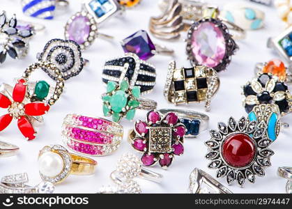 Collection of jewellery rings on white