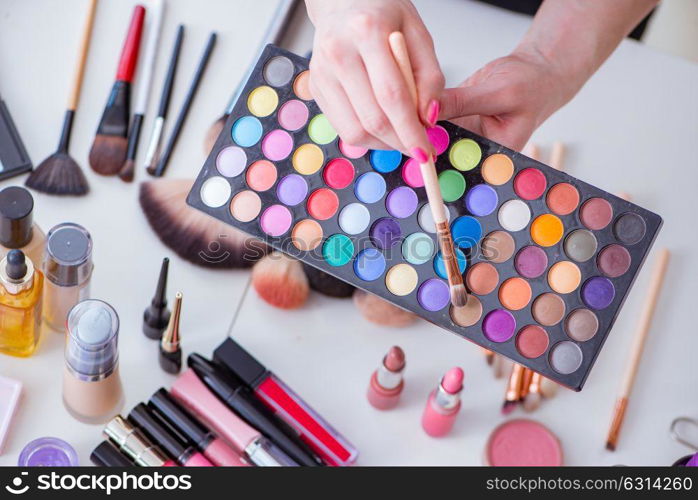 Collection of make up products displayed on the table