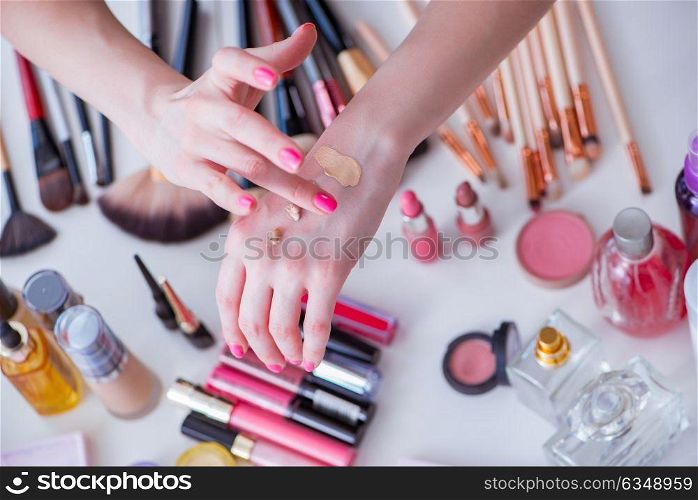 Collection of make up products displayed on the table