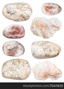 collection of natural mineral specimens - various albite gem stones isolated on white background