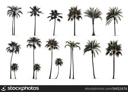 Collection of Palms Isolated on White Background. Generative ai. High quality illustration. Collection of Palms Isolated on White Background. Generative ai