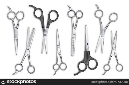 Collection of scissors isolated on white background