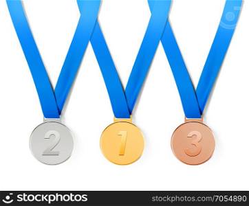 Collection of sports medals on white background with path