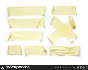 collection of various adhesive tape pieces on white background.with clipping path