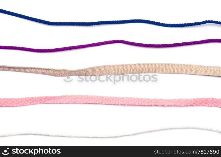 collection of various ropes on white background. each one is shot separately