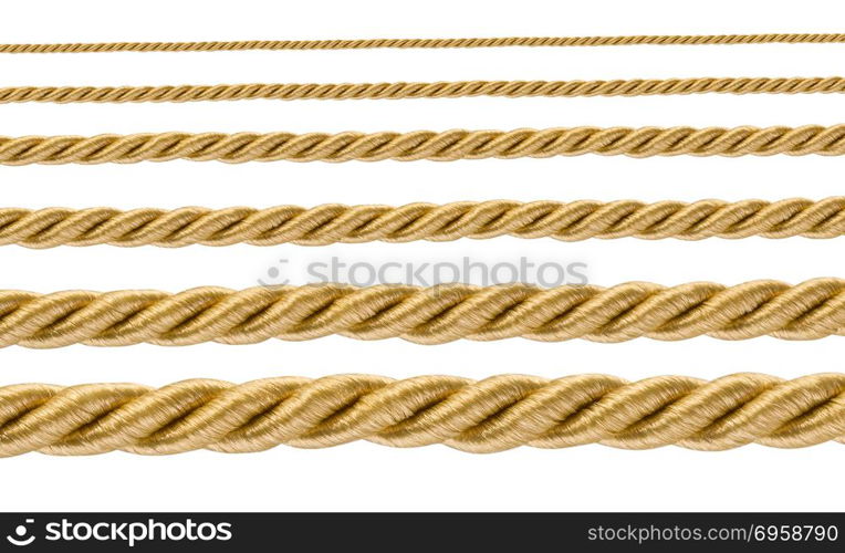 collection of various ropes string on white background. collection of various ropes