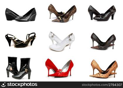 Collection of various shoes isolated on white
