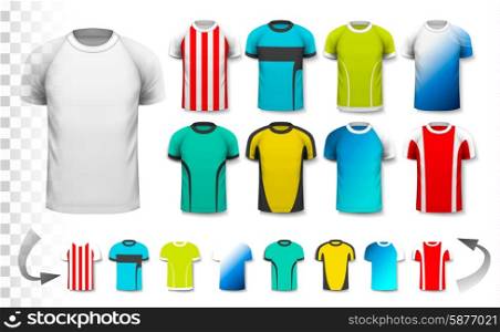 Collection of various soccer jerseys.. Collection of various soccer jerseys. The T-shirt is transparent and can be used as a template with your own design. Vector.