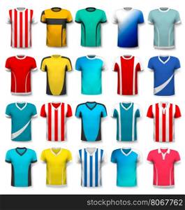 Collection of various soccer jerseys. The T-shirt is transparent and can be used as a template with your own design. Vector