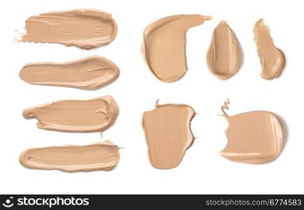 Collection of Various Strokes o Beauty Cream Isolated on White Background