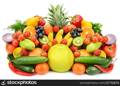 Collection of vegetables and fruits isolated on white background