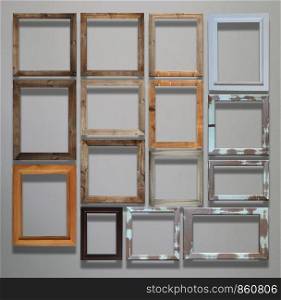 Collection of Vintage photo frame on Gray wall for design in your work concept.