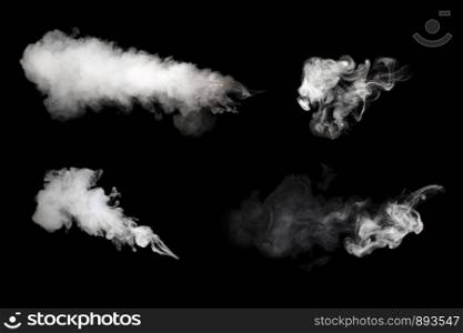 Collection of white smoke isolated on black