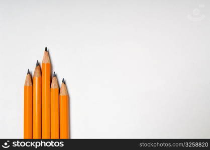 Collection of yellow pencils on a white background.