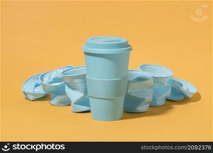 collection plastic cups with copy space