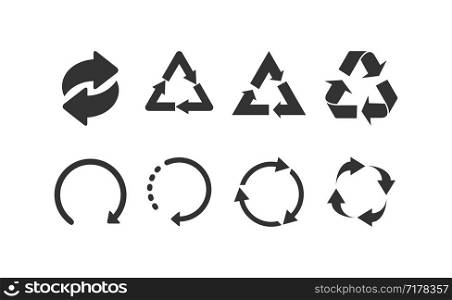 Collection Recycle black icons. Recycle icons in a row. Eps10. Collection Recycle black icons. Recycle icons in a row