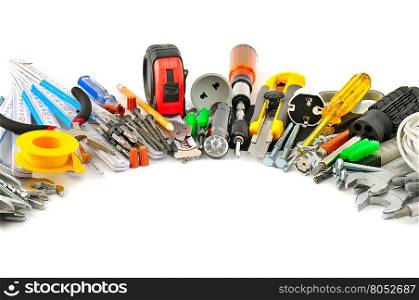 collection tools on white background