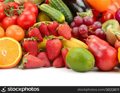 Collection useful vegetables, fruits and berries isolated on white background. Copy space