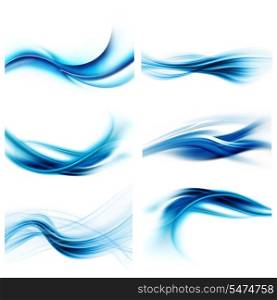 Collection white abstract modern blackgrounds with blue waves