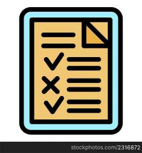 College exam test icon. Outline college exam test vector icon color flat isolated. College exam test icon color outline vector