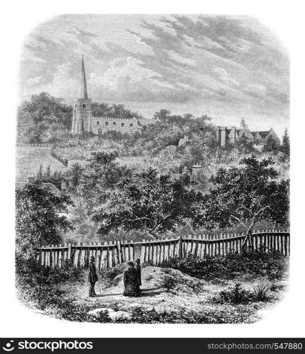 College of Harrow on the Hill, vintage engraved illustration. Magasin Pittoresque 1861.