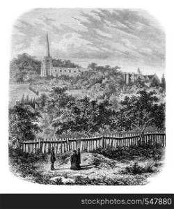 College of Harrow on the Hill, vintage engraved illustration. Magasin Pittoresque 1861.