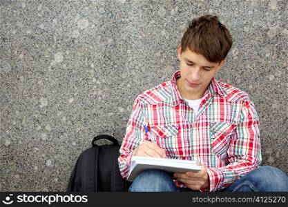 college series, teen writing , selective focus on eye