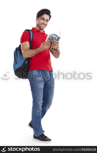 College student reading a book