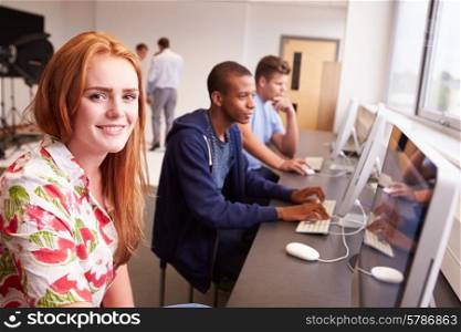 College Students Using Computers On Media Studies Course