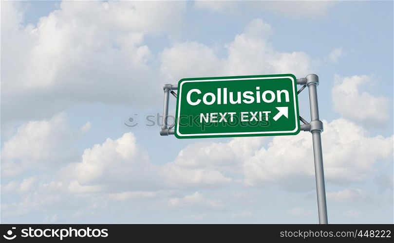 Collusion and obstruction antitrust conspiracy concept of justice concept and political influence or illegaly influencing the legal system for an unfair advantage with 3D illustration elements.