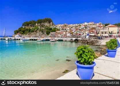 Coloful beautiful town Parga - perfect getaway in Ionian coast of Greece, popular tourist attraction and summer holidays in Epirus. Greece - best places in Ionian coast. Parga town